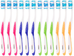 pack de 12 brosses à dents à poils normaux avec gratte langue et manche ergonomique en silicone 4 couleurs pour famille