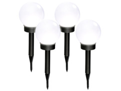 4 bornes lumineuses sphériques solaires à LED, Ø 20 cm, blanc lumière du jour