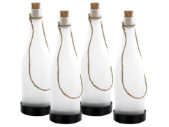 Pack de 4 bouteilles lumineuses avec batterie rechargeable au soleil et mode d'emploi en français