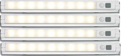 Lot de 4 réglettes LED SMD avec détecteur de mouvement - blanc chaud