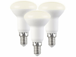 Lot de 3 réflecteurs LED E14 R50 avec une capcité de 5 W et une luminosité de 450 lumens.