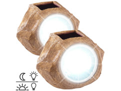 2 lampes de jardin solaire à LED aspect pierre
