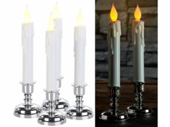 Set de 4 bougies LED effet flamme vacillante avec chandeliers