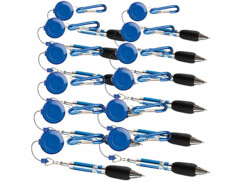 12 stylos zip avec câble enrouleur et mousqueton