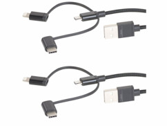 2 câbles USB vers Micro-USB, USB C et Lightning MFi