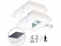 2 lampes solaires à LED 6 W pour mur et gouttière avec capteur PIR - Blanc