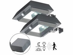 2 lampes solaires à LED 6 W pour mur et gouttière avec capteur PIR - Noir