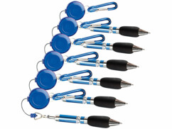 6 stylos zip avec câble enrouleur et mousqueton