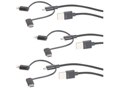 3 câbles USB vers Micro-USB, USB-C et Lightning certifié MFi