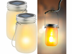 2 bocaux lumineux à LED solaires avec effet flamme