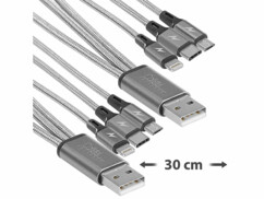 2 câbles de chargement 3 en 1 Micro-USB / USB-C / Lightning - 30 cm