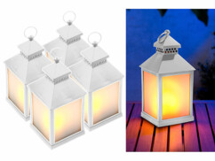 4 lanternes à LED effet flamme avec minuteur - Blanc