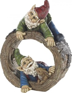 Nain de jardin ''Duo de nains avec lapin et souche d'arbre''