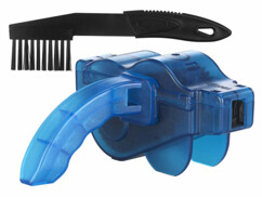 Nettoyeur pour chaîne de vélo avec brosse et grattoir.