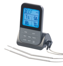 Thermomètre de cuisson à 2 capteurs et minuteur.