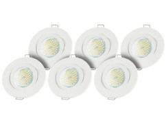 6 ensembles de spots 39 LED SMD GU10 avec supports ronds pivotants blancs