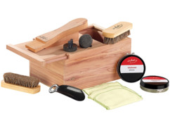 Coffret à cirage en bois de cèdre avec repose-pied intégré - Avec accessoires