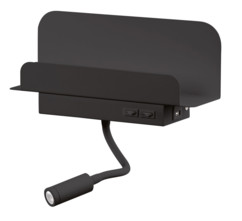Étagère murale avec lampe de lecture et port de chargement USB - Noir