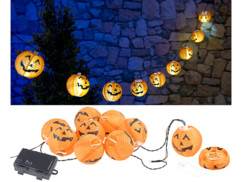 Guirlande à LED 10 lampions, "Citrouilles d'Halloween", à piles