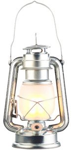 Lanterne tempête LED avec effet de flamme, hauteur 25 cm, argentée