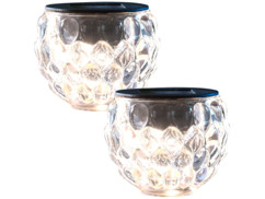 Pack de 2 photophores en verre à LED à alimentation solaire, Ø 8 cm "Lucilla"