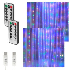 2 rideaux lumineux USB Lunartec à LED RVB avec télécommandes