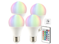 4 ampoules LED RVB E27 blanc chaud 7,5 W télécommandées