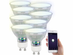 8 ampoules LED RVB CCT connectées GU10 compatibles Alexa et Google Assistant