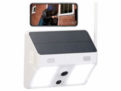 Caméra de surveillance solaire connectée IPC-780.solar blanche avec projecteurs LED.