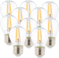 10 ampoules LED à filament - culot E27 - forme Goutte - Blanc chaud