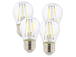 4 ampoules LED à filament - culot E27 - forme Goutte - Blanc