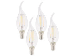 Pack 4 ampoules bougie LED à filament E14 470 lm 360° A+ 4 W - blanc chaud