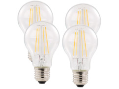 Pack 4 ampoules LED à filament format goutte E27 6W 806 lm 360° - blanc chaud