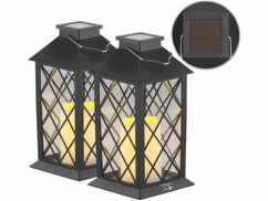 2 lanternes solaires avec bougie LED effet flamme - Capteur d'obscurité