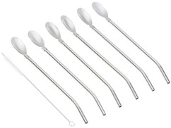 Lot de 6 cuillères-pailles 2 en 1 avec goupillon.