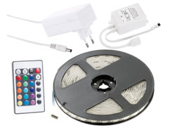 Bande lumineuse LED LC-500A avec alimentation et télécommande.