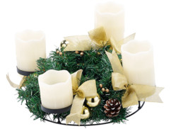 Couronne de l'Avent avec ornements dorés & 4 bougies à LED