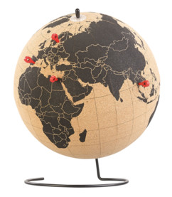 Globe en liège rotatif avec 15 épingles de marquage, Ø 25 cm