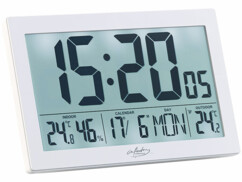 Horloge radio-pilotée XL avec thermo-hygromètre et capteur extérieur - Blanc