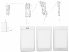 Trois panneaux d'éclairage à LED Luminea avec capteur de mouvement infrarouge.
