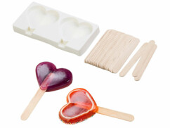 Moule en silicone forme cœur 80 ml et 24 bâtonnets - Pour 2 glaces