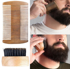 Nécessaire à barbe : peigne à 2 côtés et brosse en poils de sanglier