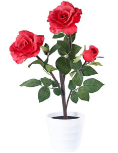 décoration florable rosier artificuel en pot avec petales rouges lumineuses led lunartec ideal fete des meres grand mères