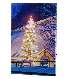 Tableau lumineux "Sapin sous la neige" 30 x 20 cm