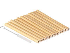 12 pailles en bambou 13cm réutilisables avec brosse de nettoyage