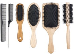 pack de 6 brosses a cheveux antistatiques avec manche en bois de bambou et poils en nylon doux