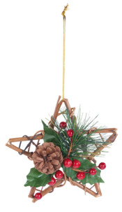 etoile de noel decorative en bois avec pomme de pin sapin et houx