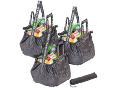 3 sacs de courses pliable 20 L avec clips de fixation & bandoulière