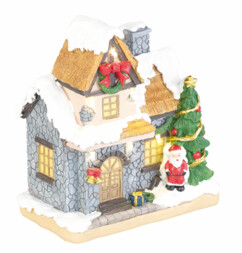 Maisonnette décorative avec Père Noël et illuminations