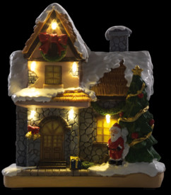 Maisonnette décorative avec Père Noël et illuminations